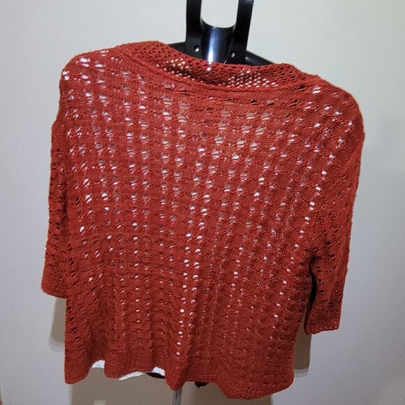 Coldwater Creek Open Knit Short Sleeved Cardigan - Orange - Picture 2 of 5